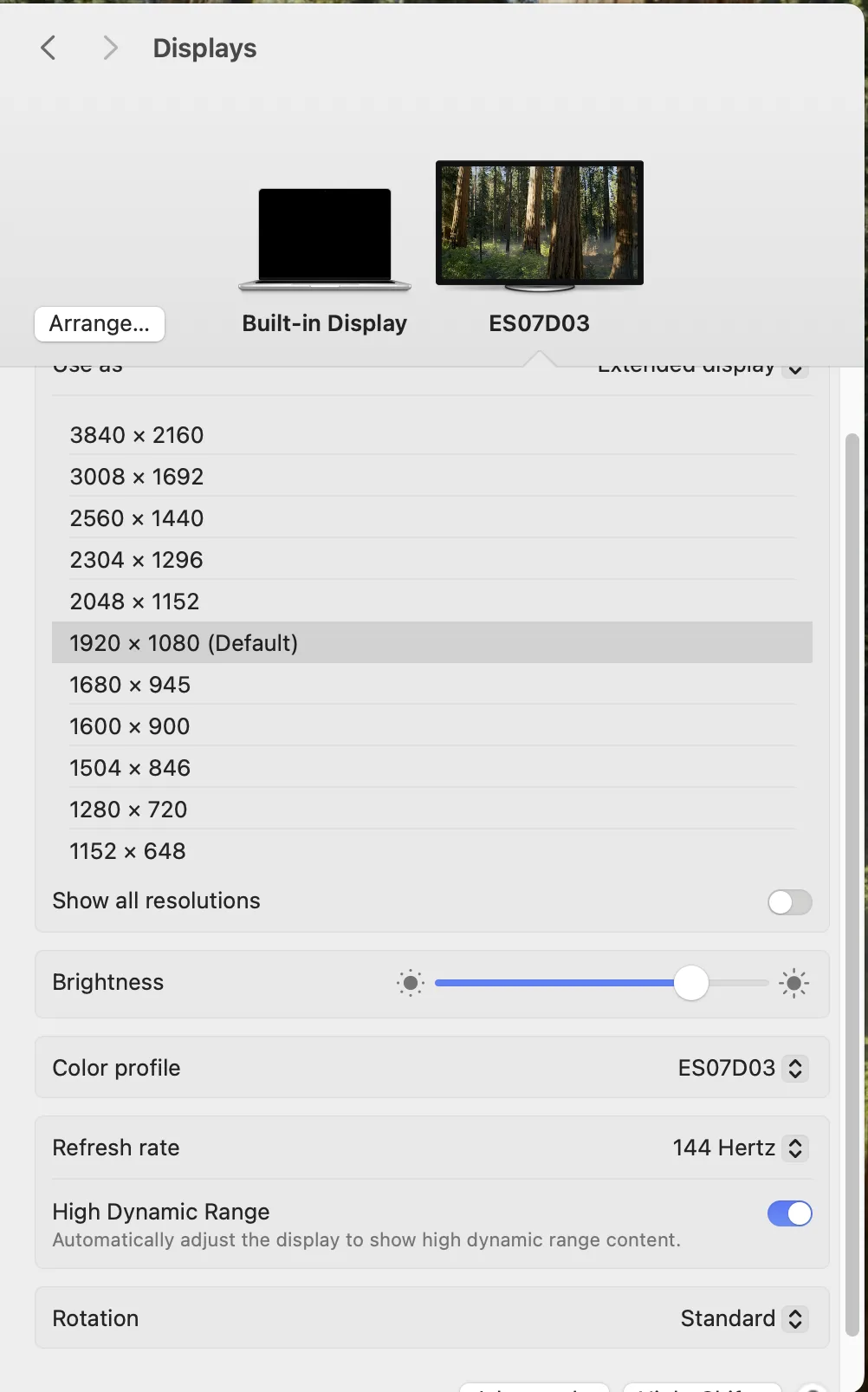 HDR settings with dell dock