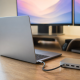 Docking station connected to a MacBook Air desk setup