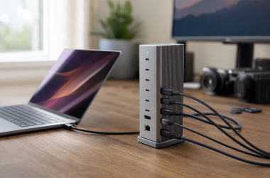 Illustrative desktop dock setup for the CalDigit TS5 review.