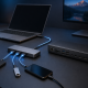 Illustration of a Thunderbolt hub and a full dock connected to a laptop