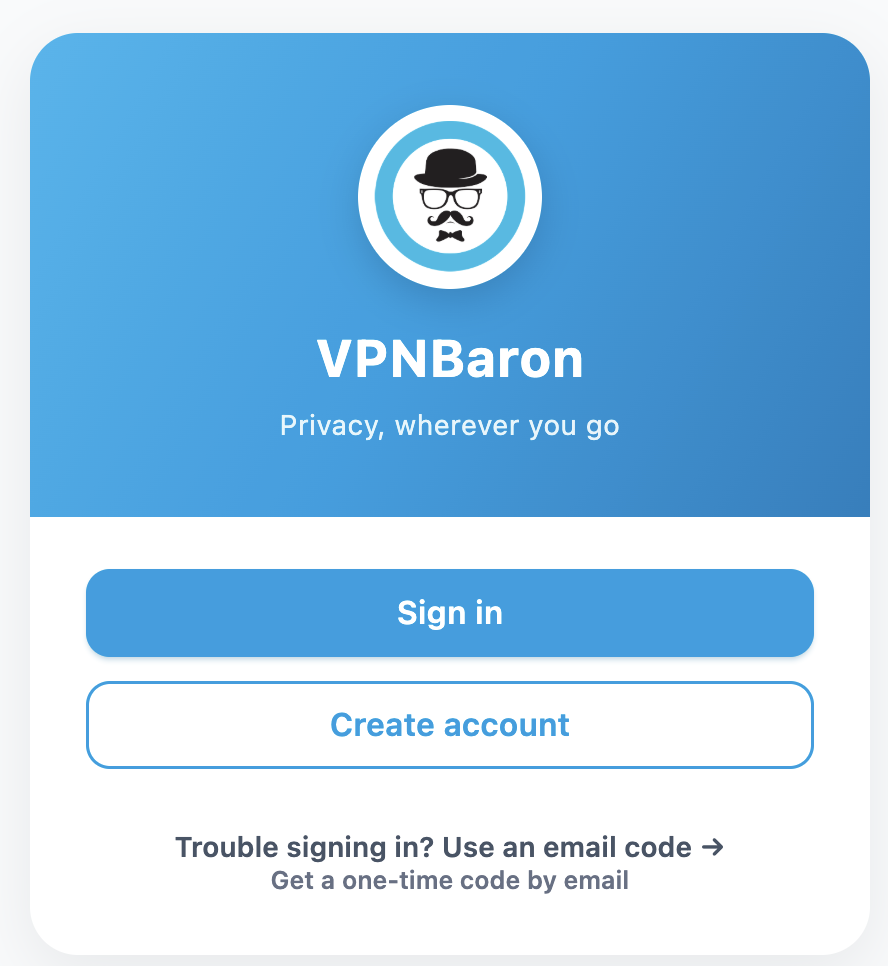 VPNBaron app sign-in screen