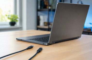 Laptop with two USB-C ports that can support different features
