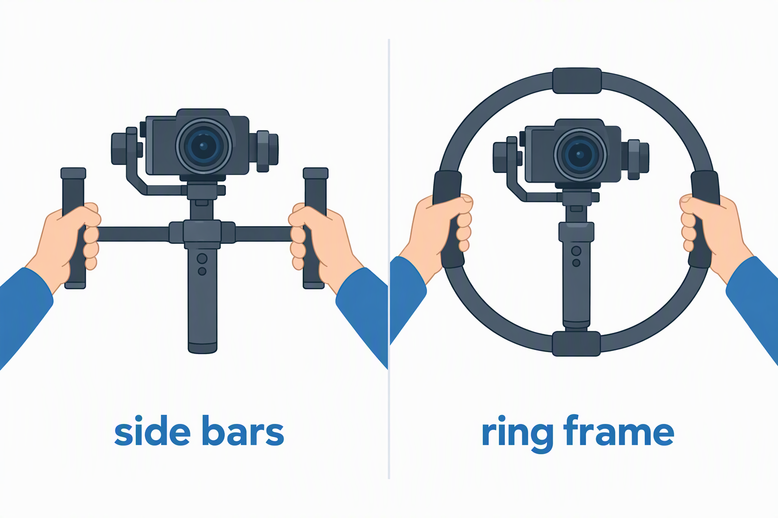 Diagram comparing hands beside a gimbal with hands around a ring frame.