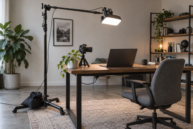 Top C-Stands for Overhead Desk Video Lighting