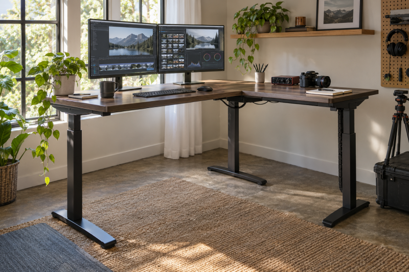 Top L-Shaped Standing Desks for Creator Workstations